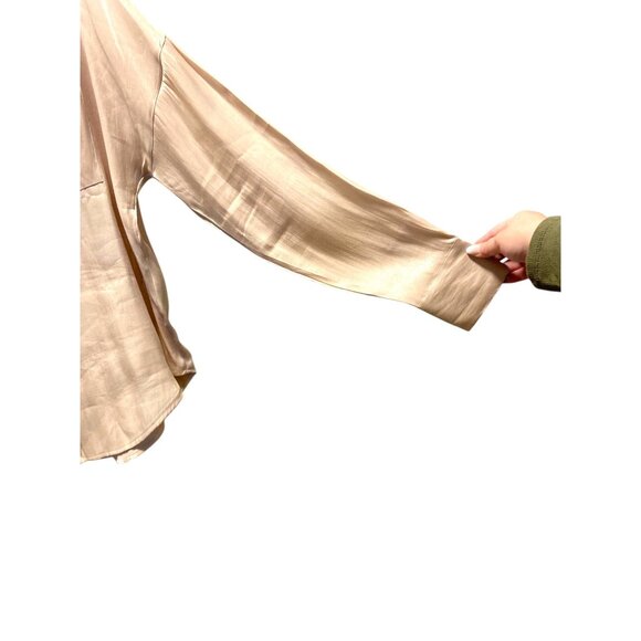 Nasty Gal Shiny Lame Ling Sleeve Button Down Blouse Gold Size 10 Holiday Party - Picture 10 of 15